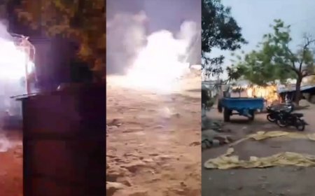 Karnataka के यादगीर जिले के जलीबेन्ची गांव में तूफान के बाद भीषण आग लग गई